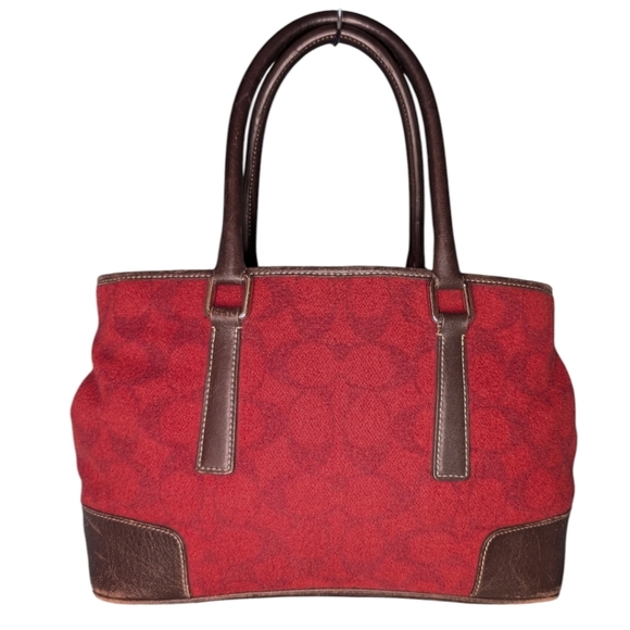 Vintage Coach • Signature Wool & Leather Tote Bag F1J-7723 Burgundy Oxblood Y2K - Picture 9 of 15